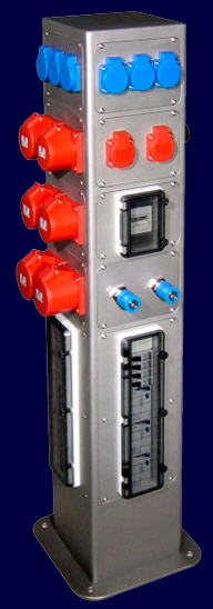 Energy post type EL200-4, four-sided equipped with distributors, light and power sockets, data, compressed air